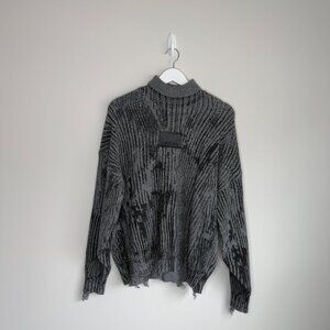 High Neck Distressed Knit Long Sleeve Chunky Sweater Gray